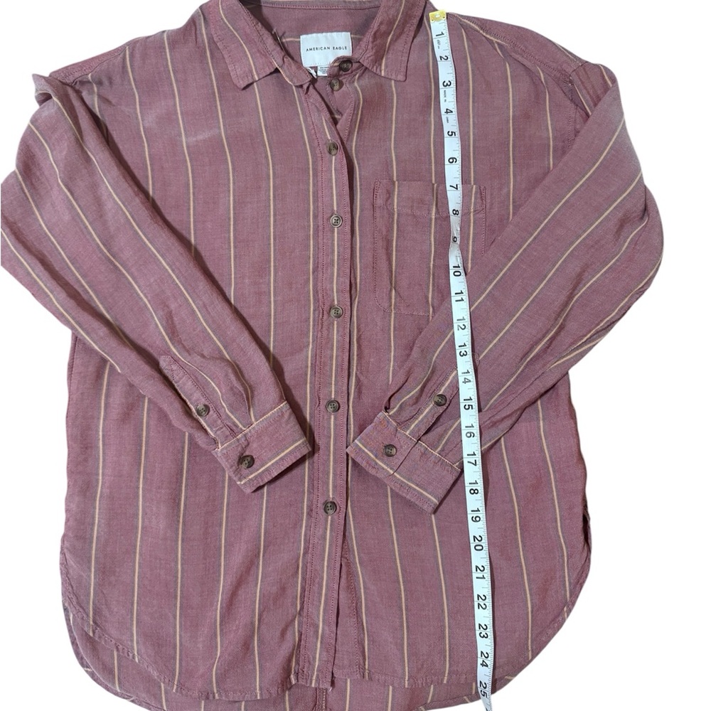 American Eagle Outfitters Burgundy Striped Button-Down Shirt - Picture 3 of 7